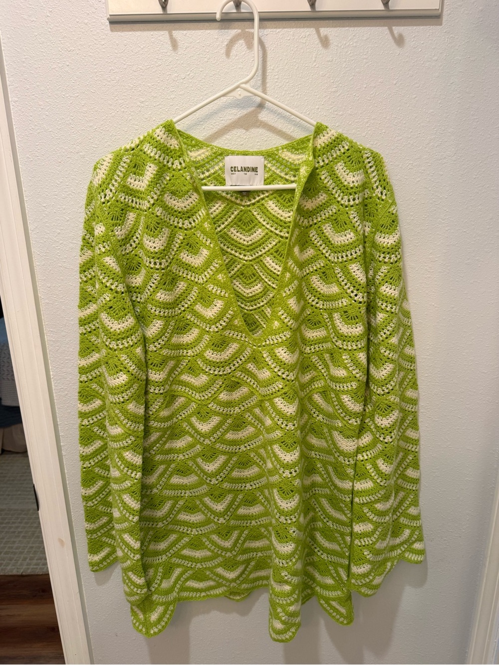 Celandine Lime Crochet V-Neck Swim Coverup M/L